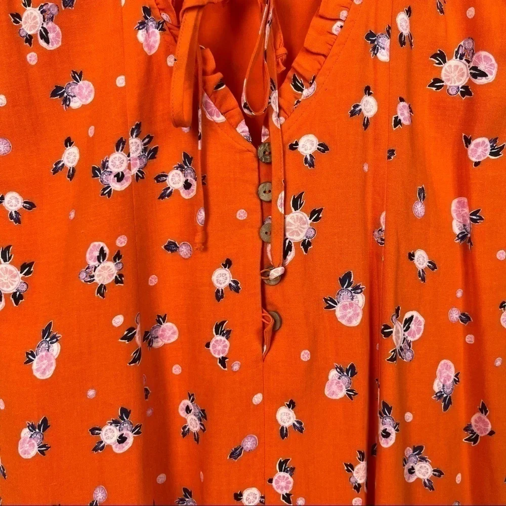 Free People Like a Lady Orange Floral Ruffle‎ Hem Mini Dress M
